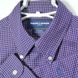 Ralph Lauren Golf Tilden Shirt Mens Medium Purple Gingham Check Button Navy Pony